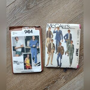 Vintage 1980s Simplicity McCalls Men's Sewing Patterns Track Suit Business Suit